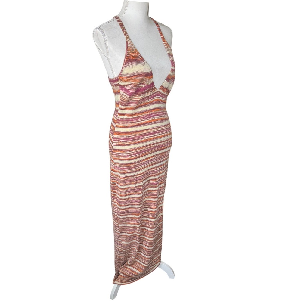 Ronny Kobo Daylann Knit Maxi Dress Deep V Cross Back Size L Bodycon Boho EUC - Picture 13 of 16